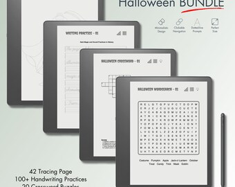 Kindle Scribe Halloween Activity Bundle, Halloween Tracing Pages, Handwriting Practices, Crossword Puzzles, and Word Search Challenges