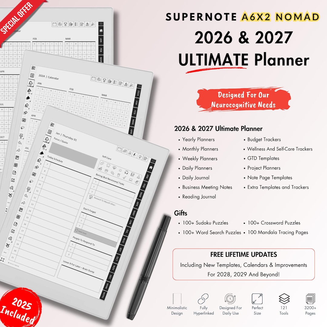 Supernote Nomad Template Ultimate Digital Planner for 2026 and 2027