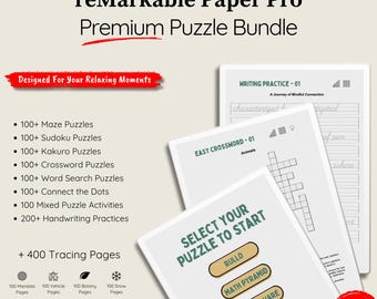 For Remarkable Paper Pro - Puzzle Bundle - Sudoku, Crosswords, Word Search - Hyperlinked PDF Games - Digital Activity Book-Digital Download