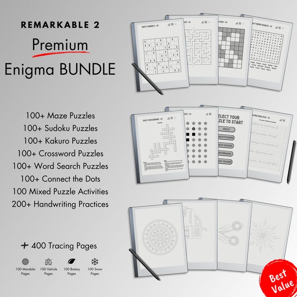 Remarkable 2 Puzzle Bundle, Elevate Your Mind With Our Pack of 9 + 1 Ultimate Brain Teasers With Sudoku, Mazes, Kakuro, Word Search and more