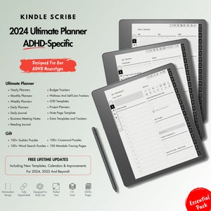 2024 Kindle Scribe Planner, ADHD-Specific Designs and Minimalistic Layouts, Offering Amazing Templates for Your Digital Planning Needs