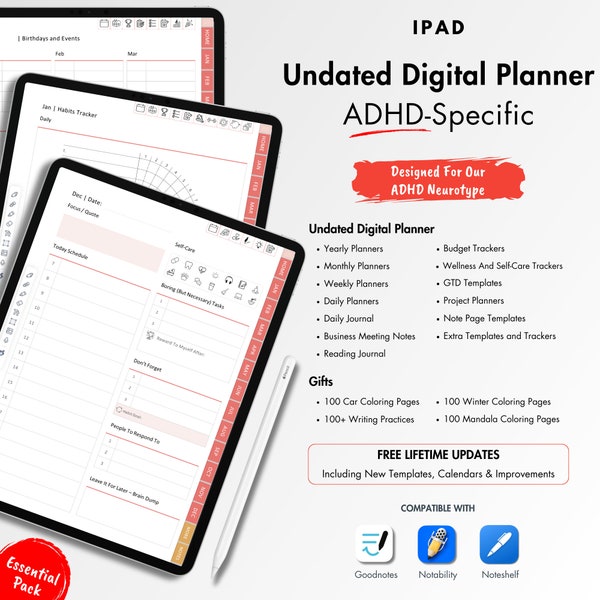 Undated Digital Planner for iPad - Effortless Flexibilities for Tailored Planning - Designed for GoodNotes, Notability, and Noteshelf