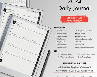 Daily Journal 2024 for Remarkable 2, Seamlessly Integrate Getting Things Done and Project Planner for Enhanced Productivity and Organization