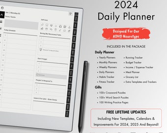 Daily Planner 2024 for Remarkable 2, Plan Your Day Effortlessly with This Digital Planner - A Premium Planning Solution on Remarkable 2