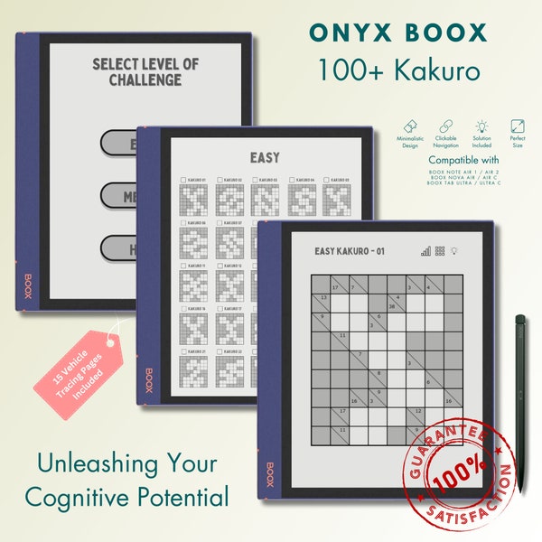 Onyx Boox Kakuro Puzzles, entfesseln Sie Ihr kognitives Potenzial mit diesen 100+ Denksportaufgaben, Teil unserer Onyx Boox Spielesammlung