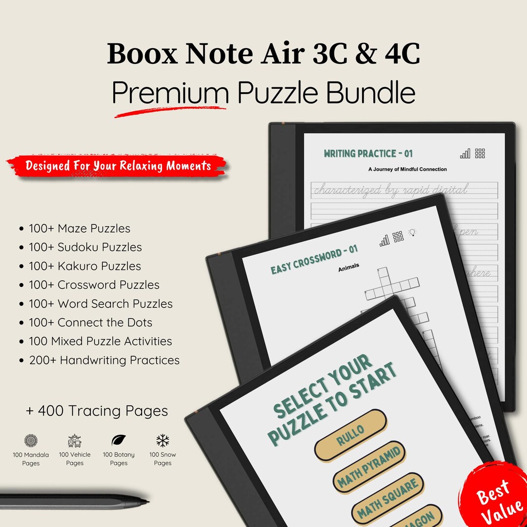 Boox Note Air Puzzle Bundle: Sudoku, Crossword, Mazes (digital Download ...