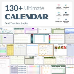 Excel Calendar Template Bundle – 130+ All-in-One Bundle for Effortless Scheduling, Budget Planning & Productivity Boosting