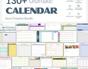 Excel Calendar Template Bundle – 130+ All-in-One Bundle for Effortless Scheduling, Budget Planning & Productivity Boosting