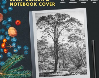Remarkable 2 Sleep Screen & Notebook Cover Artwork, Pencil Hand-Drawn Whimsical Woods with Intricate Details to Revitalize your Remarkable 2