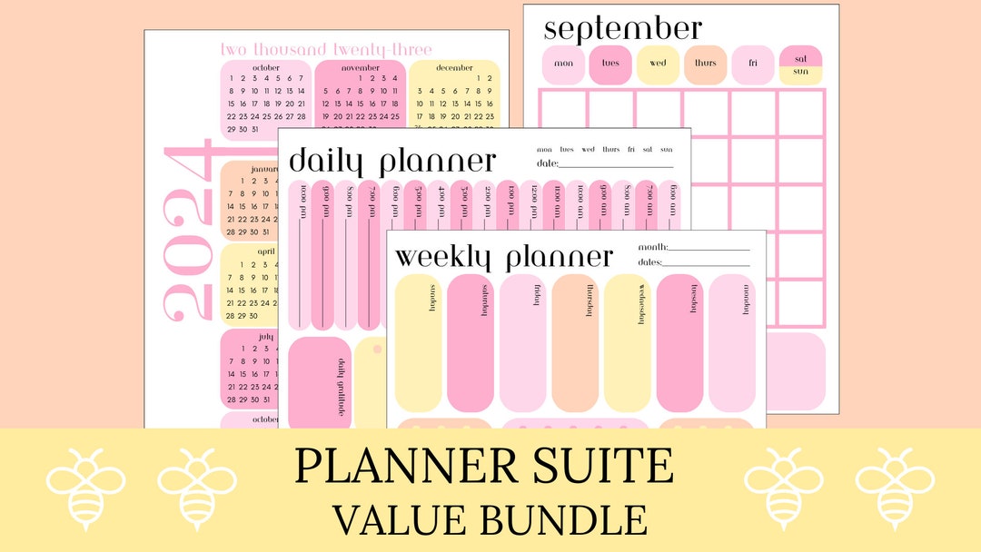 Planning Suite Bundle, Daily Weekly Monthly Annual Calendar Sheets ...