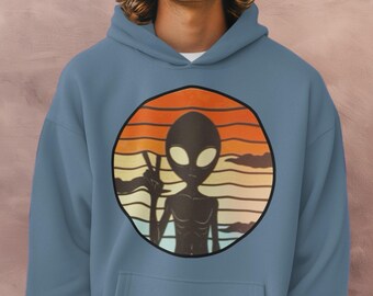 Artistic Alien Vintage Print Adult Hoodie Unisex Adventure Outfit for UFO fan street wear