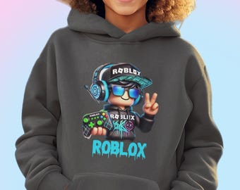 Koszulka Roblox dla dzieci z kapturem z mieszanki bawełny, odzież dla graczy Roblox, prezent urodzinowy
