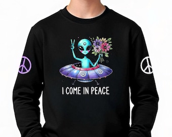 Youth Alien Sweatshirt – Kids UFO Spaceship Sweatshirt Space Graphic Hoodie for Boys & Girls
