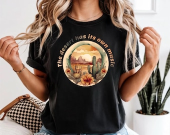 Desert Landscape Crew Neck T-Shirt – 100% Cotton, Garment Dyed, Boho Style