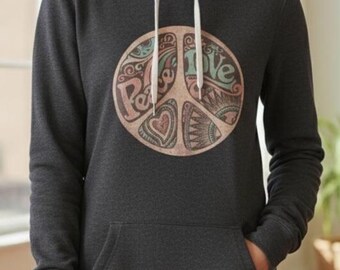 Artistic Streetwear for Women -Boho Peace and Love Hoodie Dress soft & Cozy