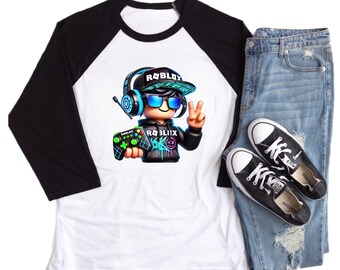 Youth Roblox Baseball T-Shirt: Gamer Gift, Soft Cotton Gildan Shirt