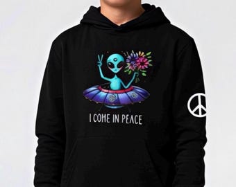 Youth Space Hoodie with Alien – Kids UFO Spaceship Sweatshirt Cool Graphic Hoodie