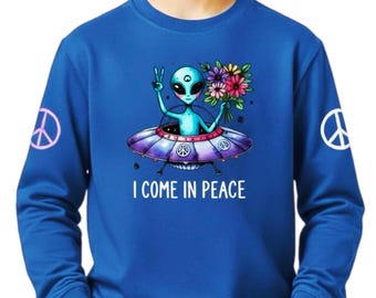 Alien spaceship sweatshirt Youth sci fi gift for children modern space clothing