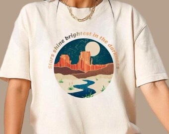 Summer wear Desert Print Shirt – Boho Women Tee for Festivals Vacations T-Shirt Soft Garment  100% Cotton Tee Boho Desert Vibes Shirt