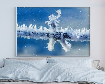 Reindeer Ice Sculpture on Tree Branch: Snowy Tree Landscape - Winter art decor, Printable wall art, Whimsical christmas decor