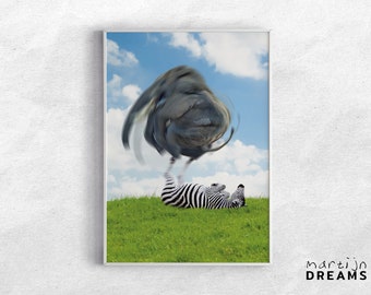 Zebra and Elephant humorous animals poster as printable wall art, Lol poster, Funny animals