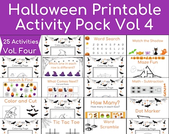 Halloween Printable Activities for Kids, Coloring Pages, Word Search, Maze, Dot-to-Dot, Math, Scissor Skills, Fun Activities Kids Printables