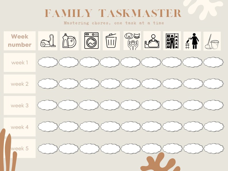 Family Chore Chart Printable Weekly & Monthly Task Organizer - Etsy
