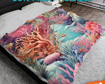 Coral Reef Blanket Throw Gift, Ocean Bedding Family Décor, Colorful Couch Snuggle Plush Blanket, Warm Home Accessory