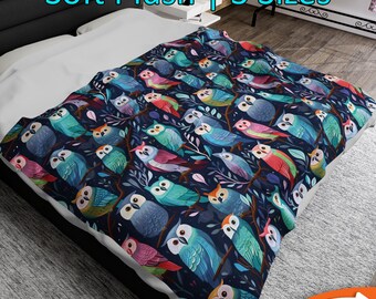 Owl Blanket Throw Gift, Animal Bedding Family Décor, Cute Couch Snuggle Plush Blanket, Warm Home Accessory