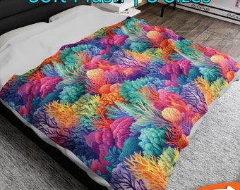 Coral Reef Blanket Throw Gift, Ocean Bedding Family Décor, Colorful Couch Snuggle Plush Blanket, Warm Home Accessory