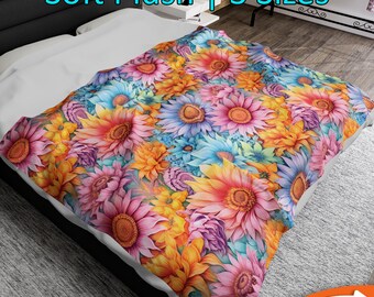 Flower Blanket Throw Gift, Nature Plant Bedding Family Décor, Colorful Couch Snuggle Plush Blanket, Warm Home Accessory