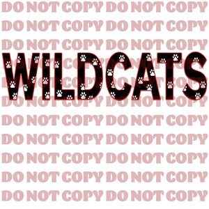 Wildcats Black Red Mascot Faux Embroidery Paw Prints PNG Sublimation DTF