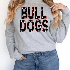 Bulldogs PNG Black Red Faux Embroidery Mascot Black Red Paw Print Sublimation DTF