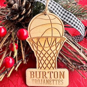 Basketball Ornament, Personalized Basketball Ornament, Basketball, Hoop, Mascot, Wood Ornament, Laser engraved, Custom Ornament