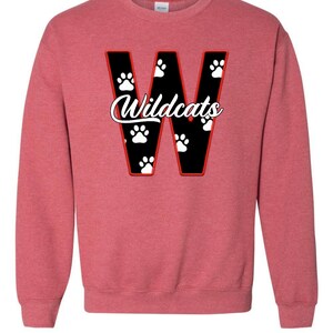 Wildcats Black Red Mascot Faux Embroidery Paw Prints PNG Sublimation DTF Big W