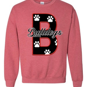 Bulldogs PNG Black Red Faux Embroidery Mascot Black Red Paw Print Sublimation DTF