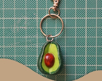 Handmade Clay Avocado Keychain, Polymer Clay Avocado, Cute Avocado