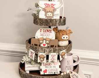 Valentine Highland Cow tiered tray