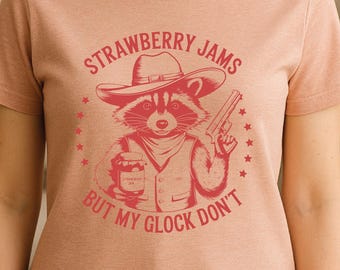 Funny Raccoon Graphic Tee, Strawberry Jams Design