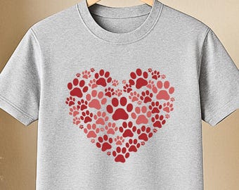 Dog paws shirt, dog heart tee