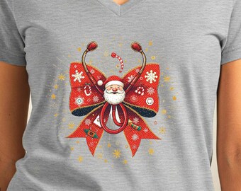 Santa nurse V-Neck shirt, santa shirt, retro santa shirt, vintage santa shirt, nurse shirt, secret santa gift, vintage santa claus xmas