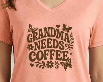 Grandma coffee V-neck shirt, coffee lover gift