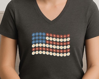 Floral USA flagV-neck shirt