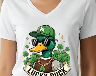 Lucky duck st patrick shirt, four leaf clover, kids t-shirt