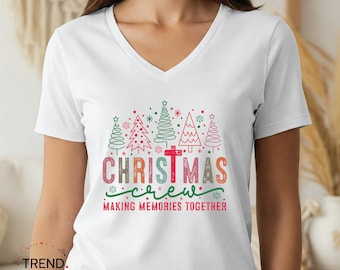Christmas crew V-Neck shirt, christmas crew, christmas tree, xmas shirt, christmas 2025, new year shirt, christmas crew 2025 retro christmas