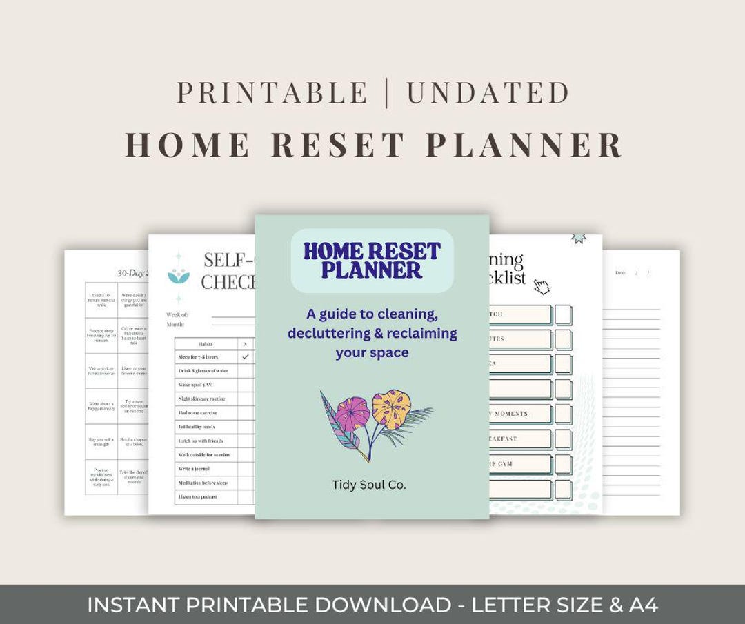 Home Reset Planner Printable Cleaning Schedule Declutter Checklist Tidy ...