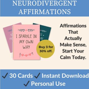 Cartes d'affirmation pour les troubles neurodivergents TDAH : soutien pour l'anxiété, mantras de pleine conscience, pensée positive, amour de soi, santé mentale au quotidien, imprimables