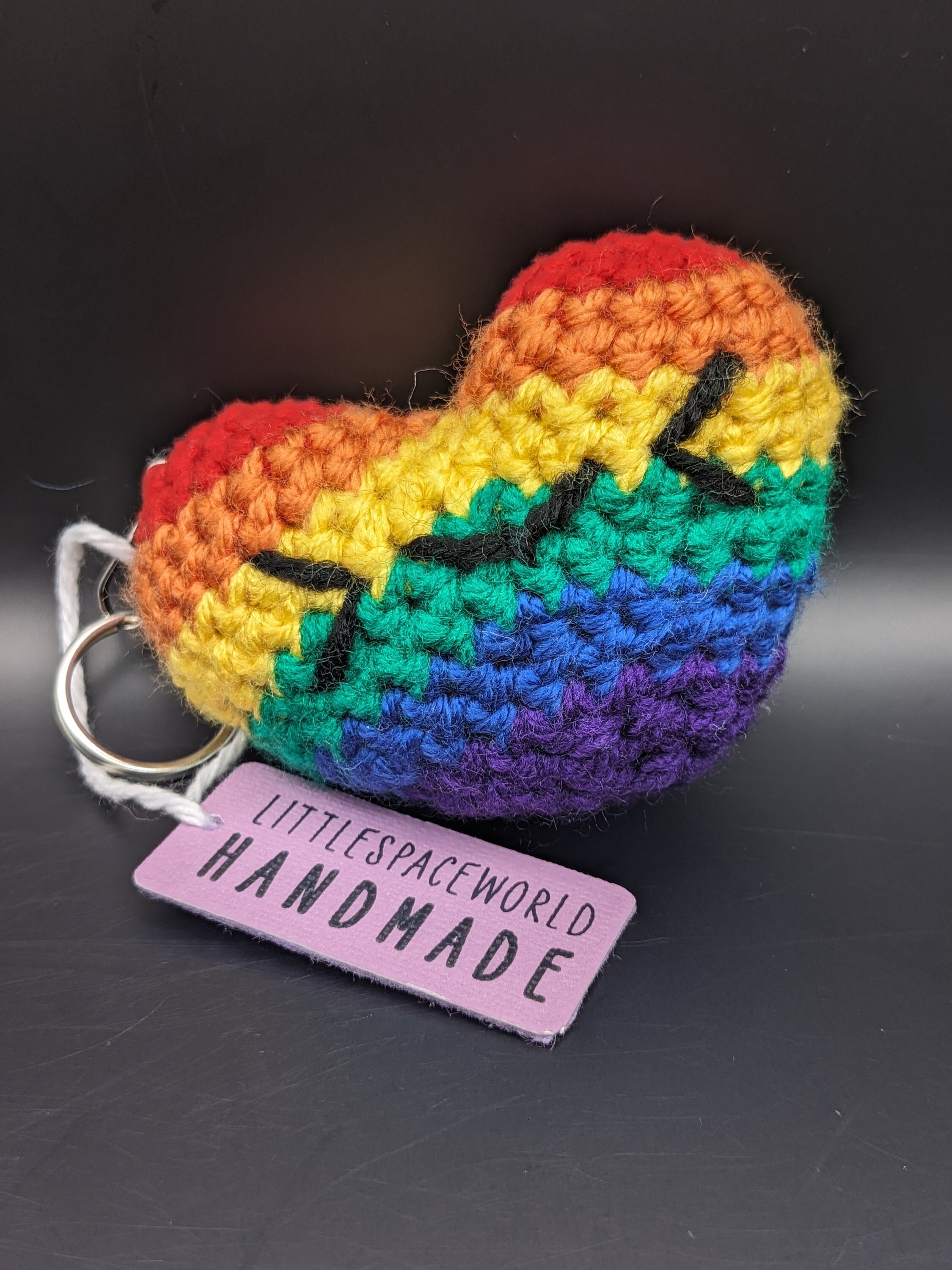 Pride Rainbow Heart — soft comfort buddy - Keychains. Sensory details: 100% Organic Cotton, Hypoallergenic, Eco-Friendly Design.