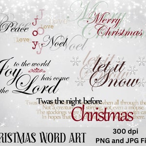 Arte de palabras navideñas, arte de palabras navideñas, imágenes prediseñadas navideñas, imprimibles, descarga instantánea