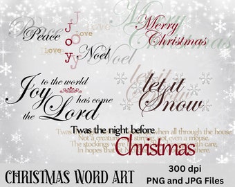 Parole artistiche di Natale, Parole artistiche per le feste, Clipart di Natale, stampabili, download immediato